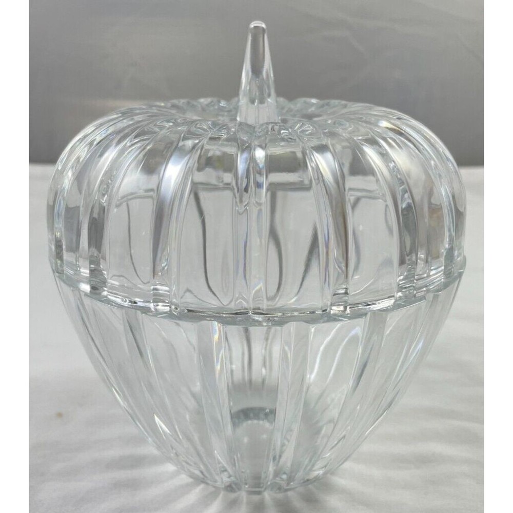 Apple Lidded Dish Bowl Lead Crystal 24% Clear USA 5" Pumpkin Vintage Candy